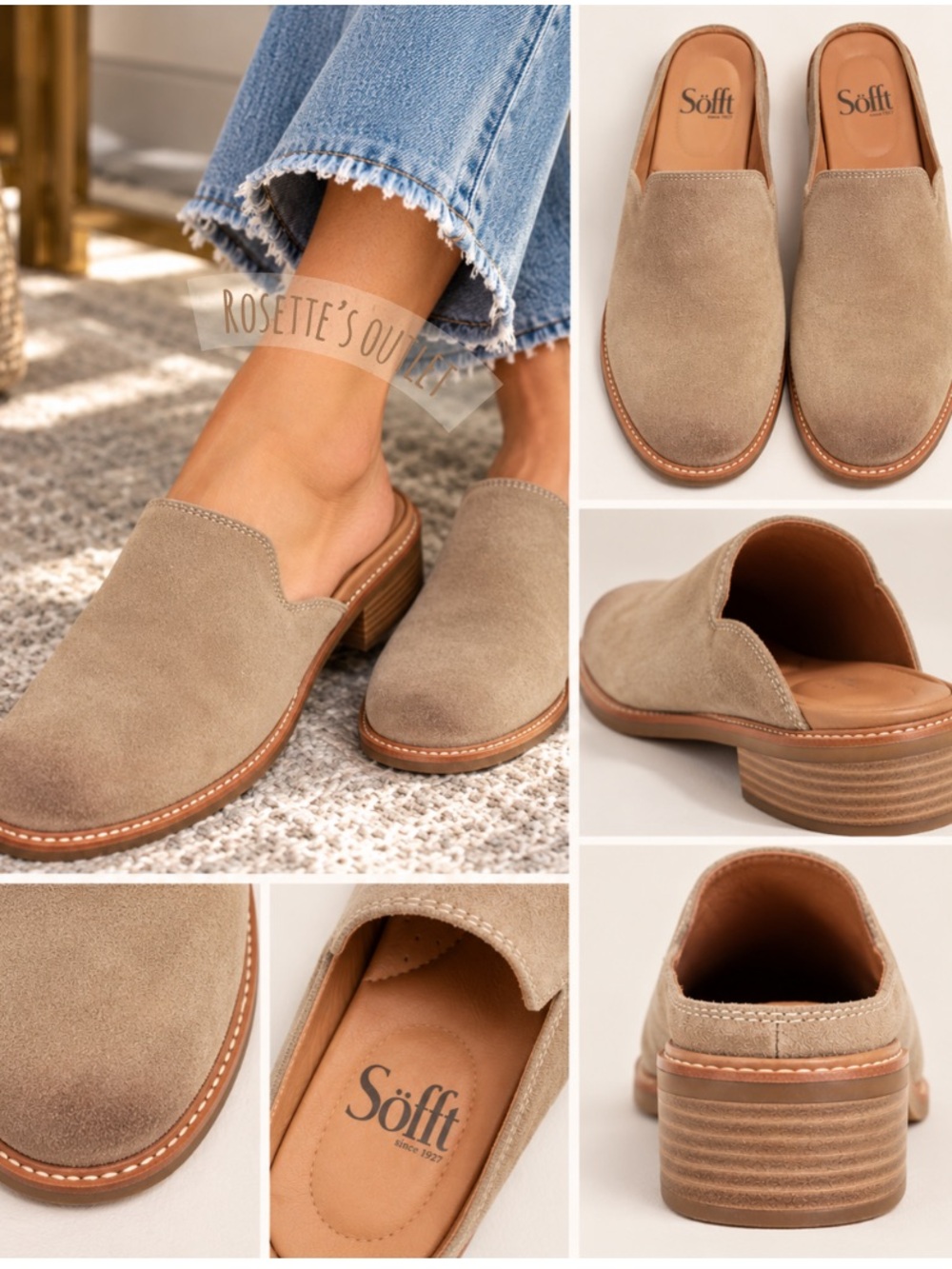 Sofft Taupe Suede Slip-On Mules
